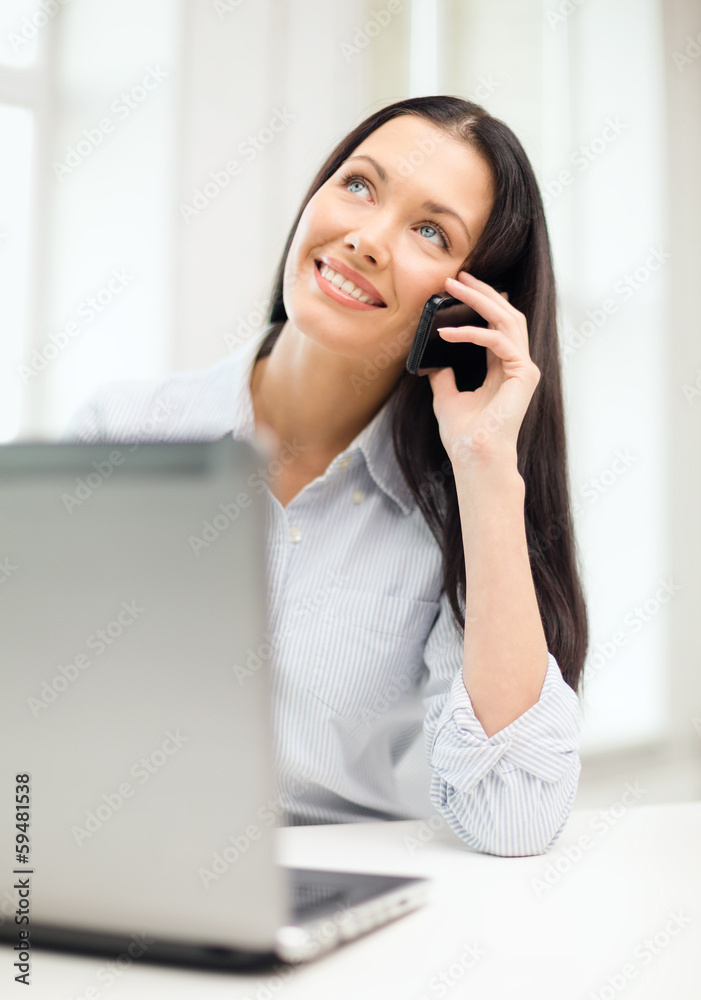 smiling businesswoman or student with smartphone smiling businesswoman or student with smartphone