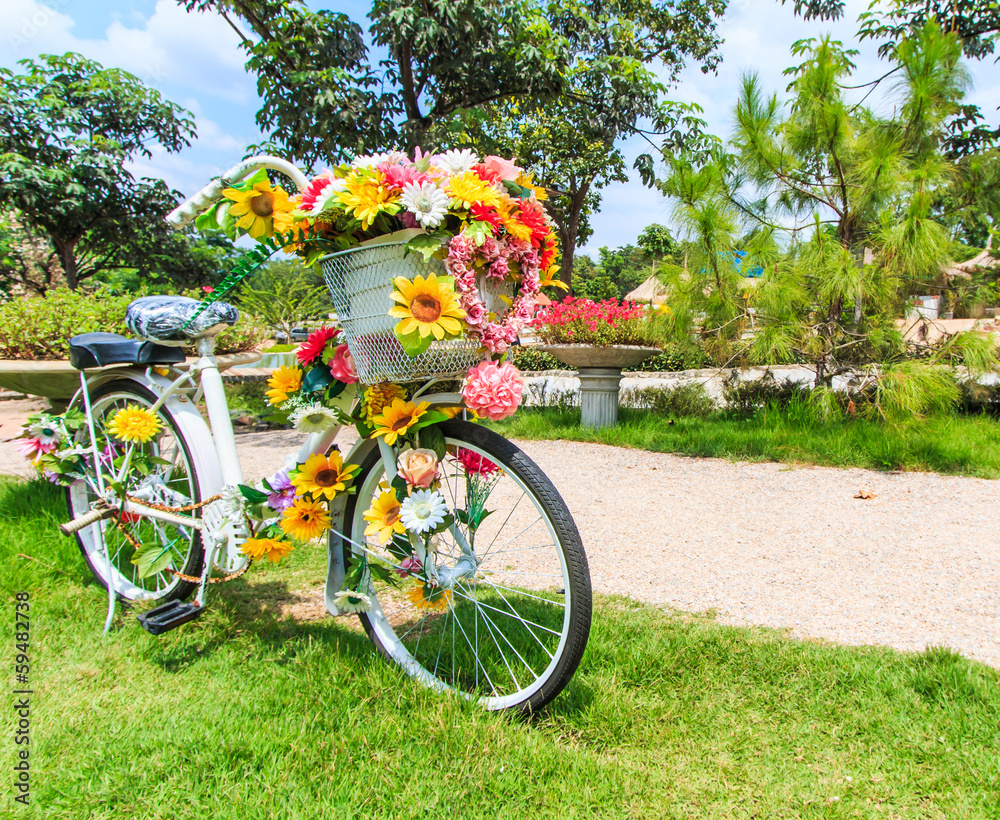 Flower on a bicycle as the decoration