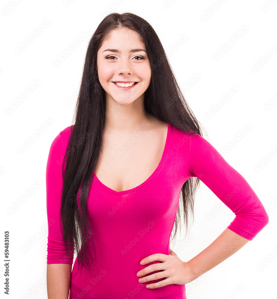 attractive brown-haired woman on a white background attractive brown-haired woman on a white background