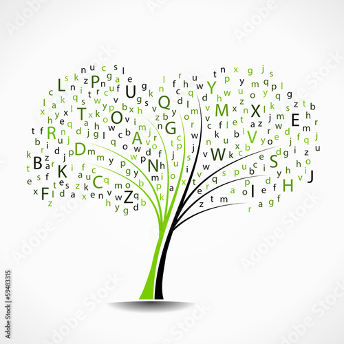 Alphabet tree abstract vector illustration background