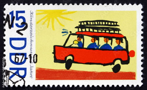 Postage stamp GDR 1967 Fire Truck, Children’s Drawing