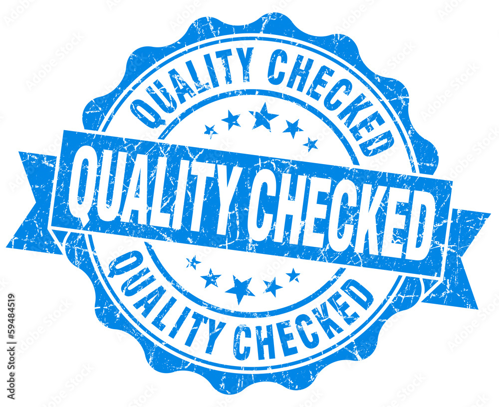 Fototapeta premium Quality checked grunge scratched blue vintage round seal