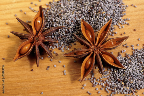 Star anise and poppy seeds photo