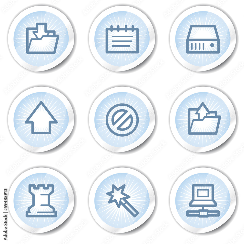 Data web icons, light blue stickers Data web icons, light blue stickers