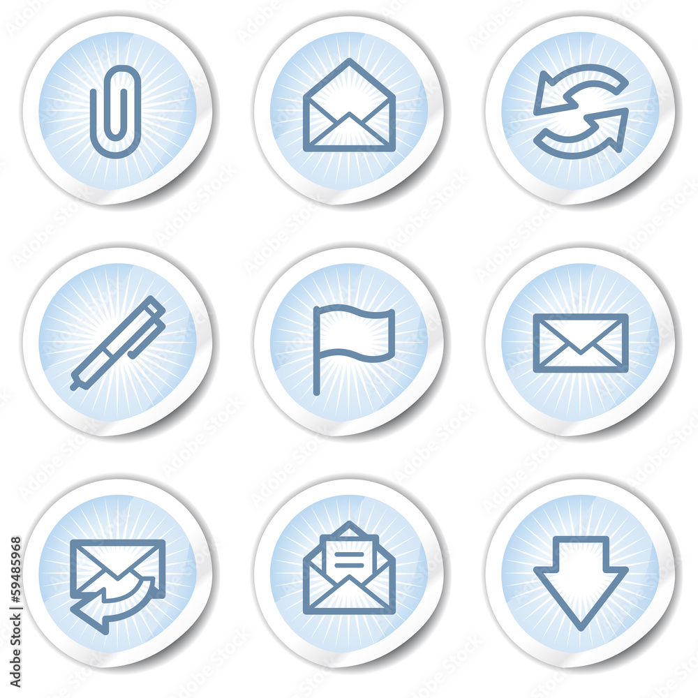 E-mail web icons, light blue stickers E-mail web icons, light blue stickers