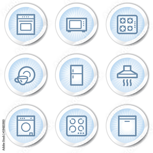 Home appliances web icons, light blue stickers