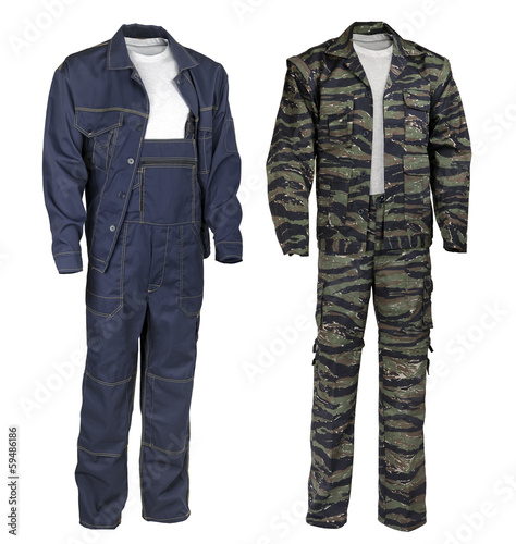 Male work wear - blue and camouflage suits