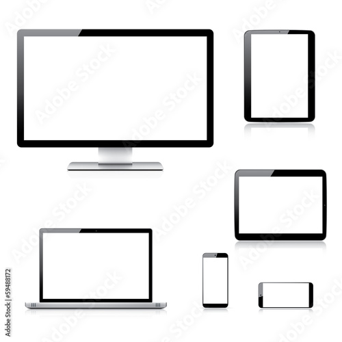 Realistic computer, laptop, tablet and smartphone vectors