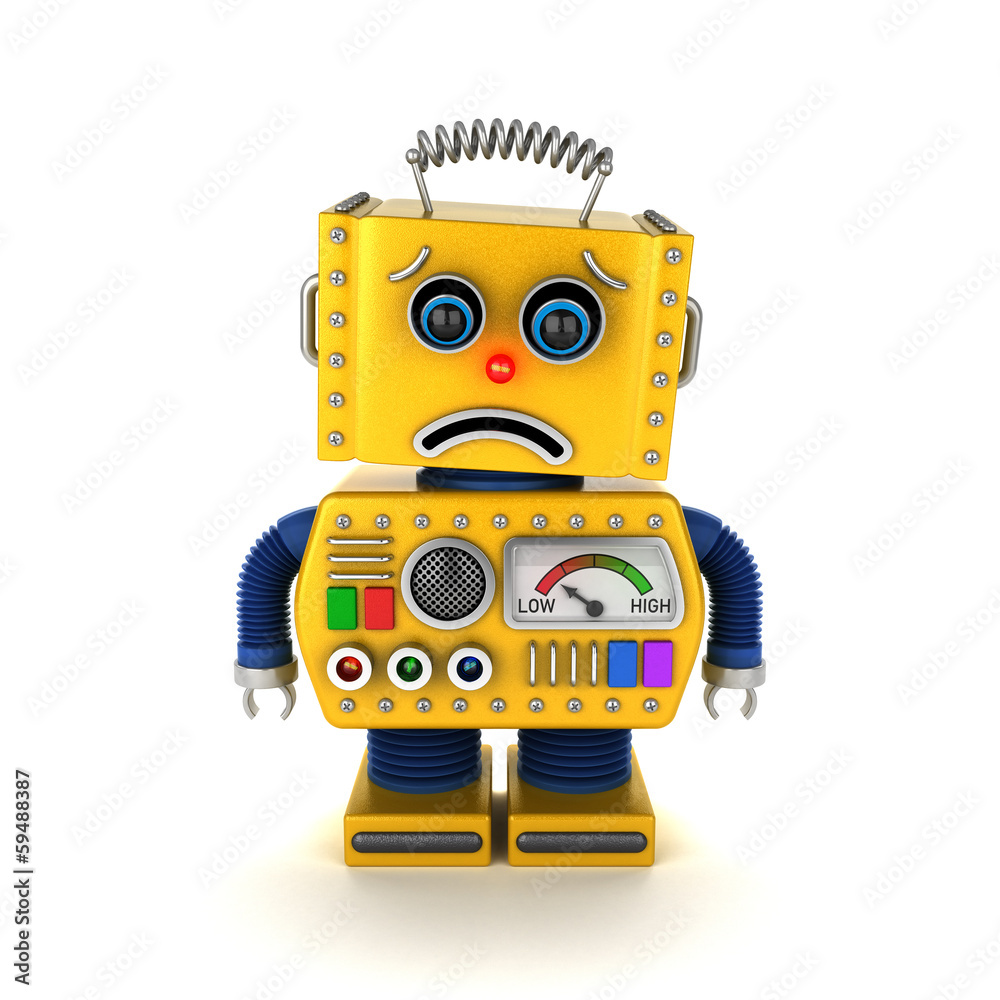 Fototapeta premium Sad toy robot over white