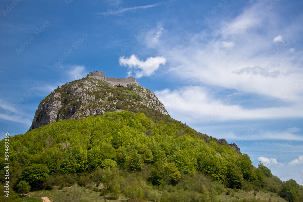 ruines of Montsegur castle near Ariege in France