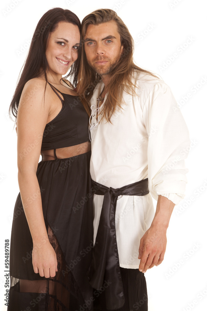 couple long hair sash looking she is smiling couple long hair sash looking she is smiling