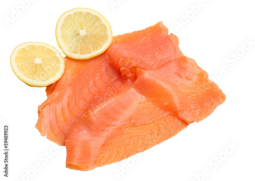 Slices of smoked salmon with lemon