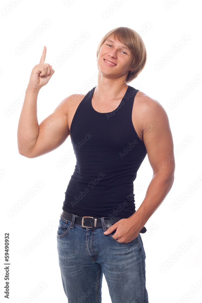 Muscled male model posing on white Muscled male model posing on white