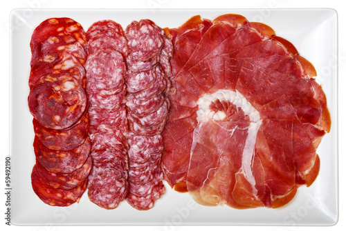 plate of cold cuts ham sausage typical in Spain