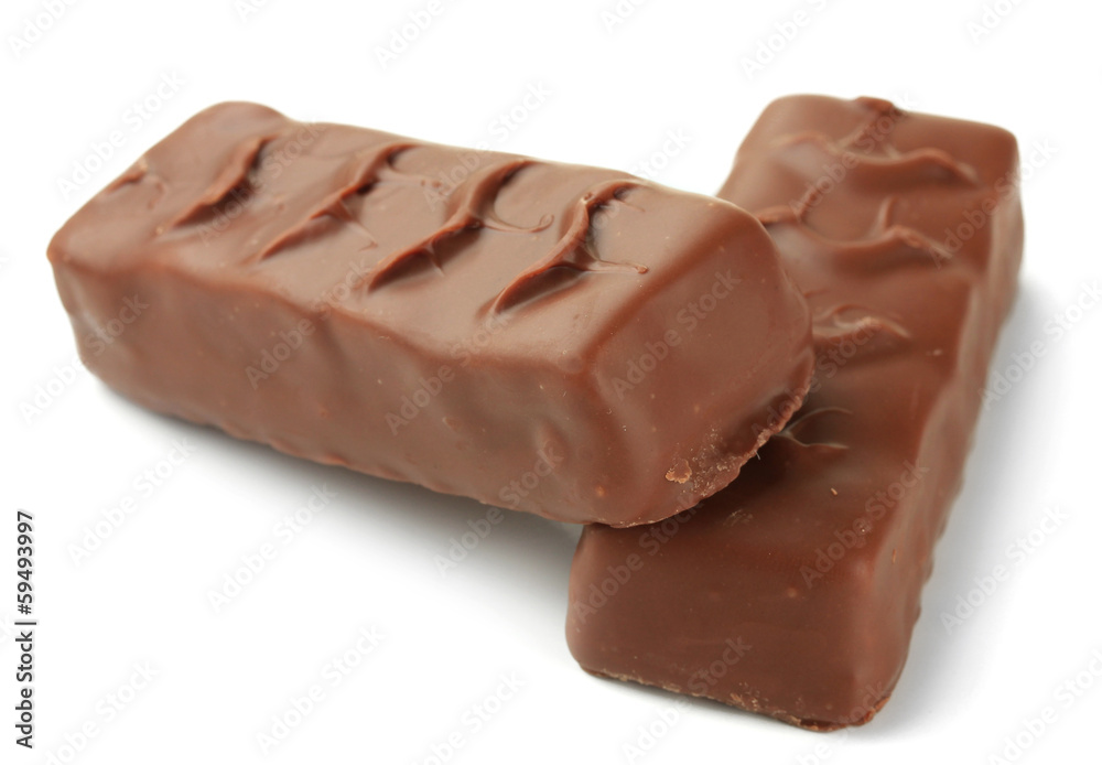 Two delicious chocolate bars isolated on white