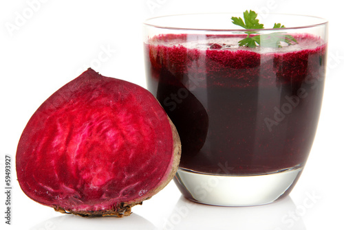 Fresh juice of beets isolated on white