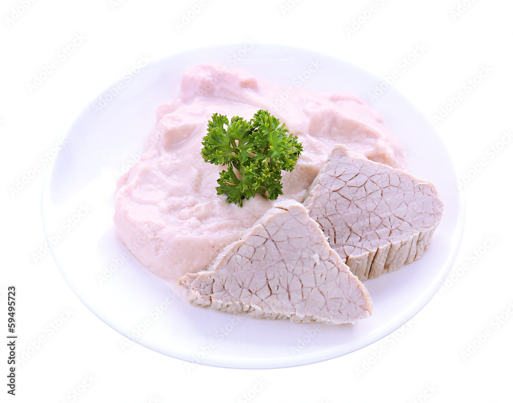 Meat paste for infant feeding, isolated on white Meat paste for infant feeding, isolated on white