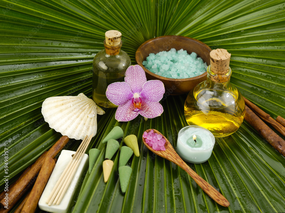Spa set with orchid flower ,spa oil salt in bowl ,candle Spa set with orchid flower ,spa oil salt in bowl ,candle