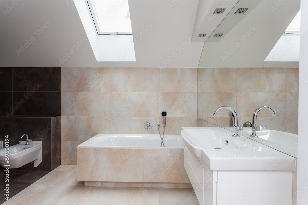 custom made wallpaper toronto digitalBathroom interior with beige tiles
