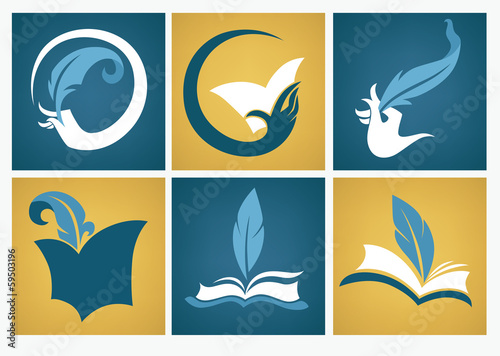 old books, reading and writing symbols education flat icons