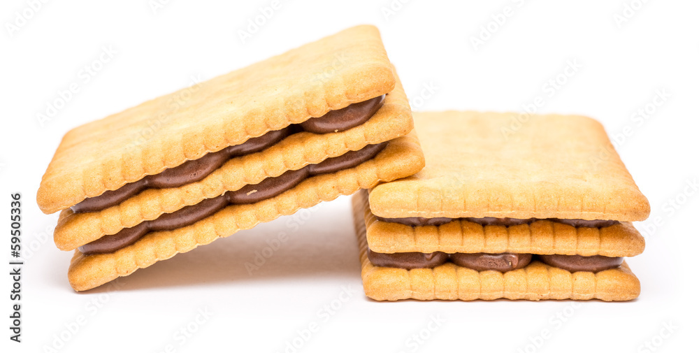Chocolate Cream Filled Biscuits On White Background Chocolate Cream Filled Biscuits On White Background