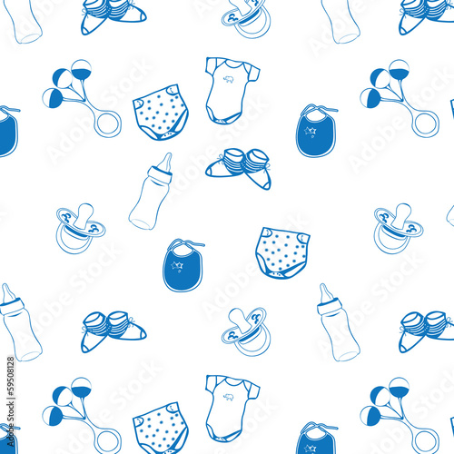 Blue baby accessories seamless pattern