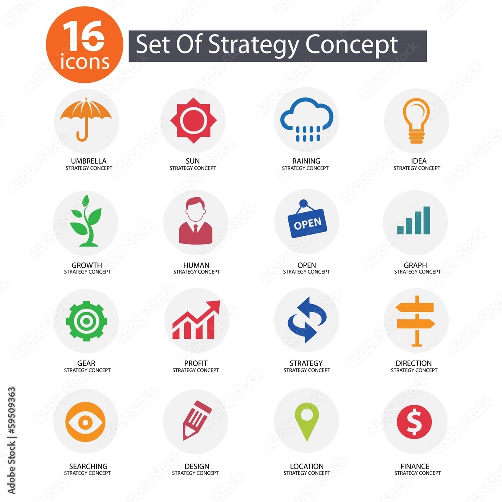 Strategy Concept icons,vector,Colorf ul version