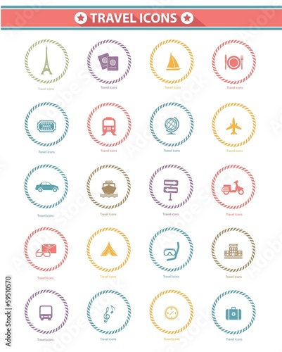 Travel icons,Colorful version,White background,vector