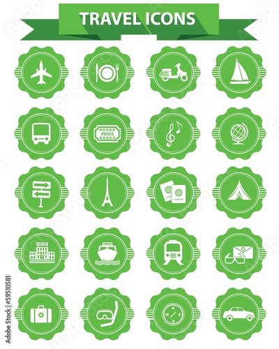 Travel icons,Green version,White background