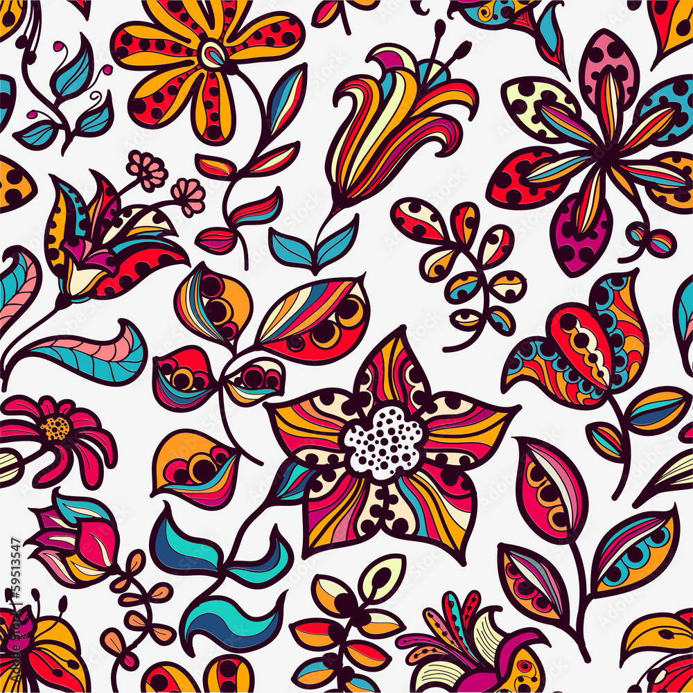 Floral seamless pattern of flowers and leaves Floral seamless pattern of flowers and leaves