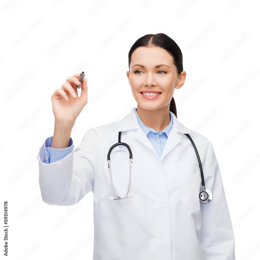female doctor working with something imaginary female doctor working with something imaginary