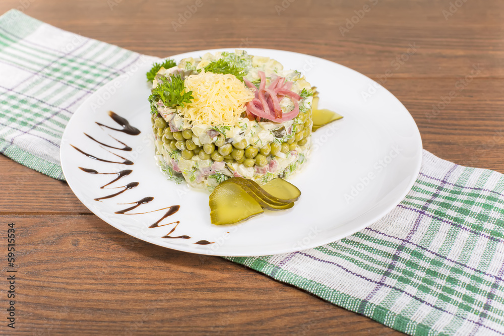 Russian salad with mayonnaise