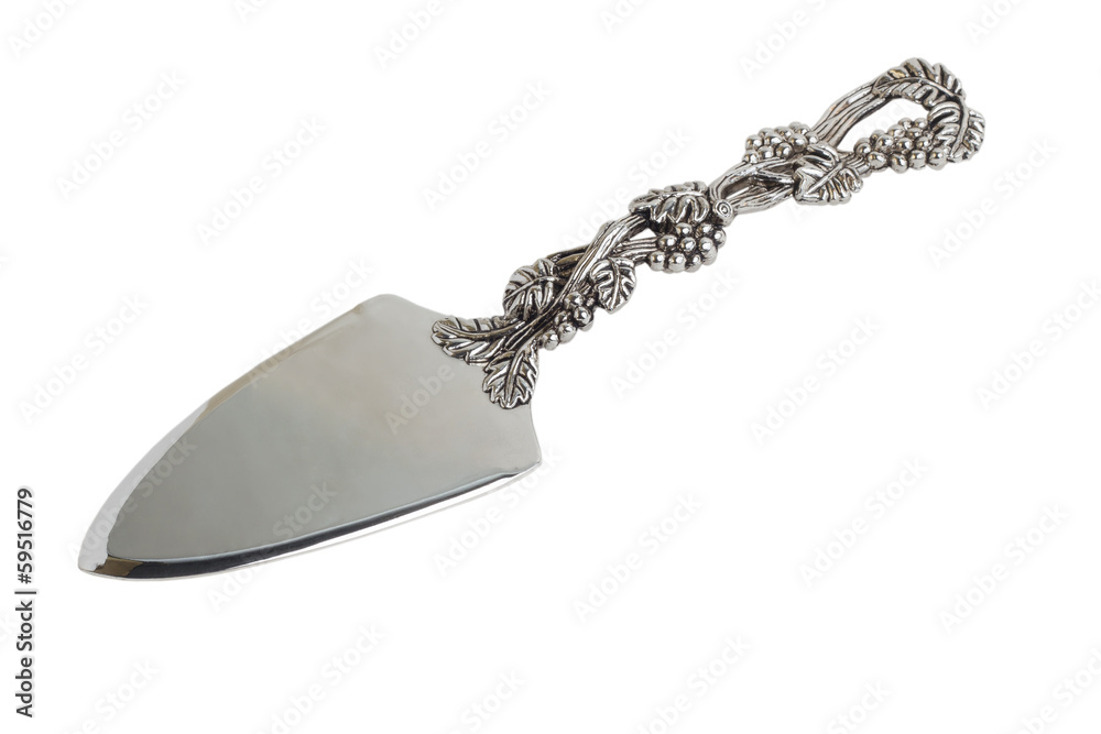 antique silver knife blade for cake isolated on white background