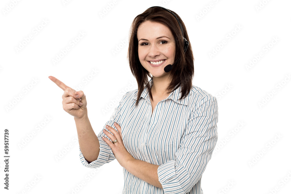 Confident smiling female telecaller Confident smiling female telecaller