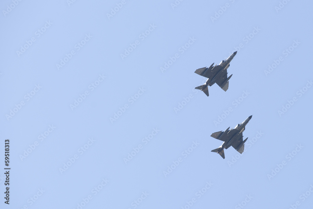 Military fighter jet during demonstration in Albacete air base Military fighter jet during demonstration in Albacete air base