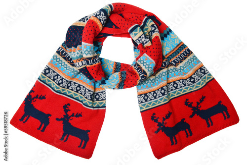 woolen knitted scarf with the Scandinavian pattern photo