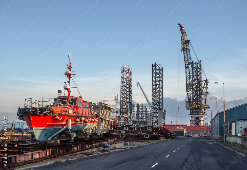 Panorama of Esbjerg oil harbor, Denmark