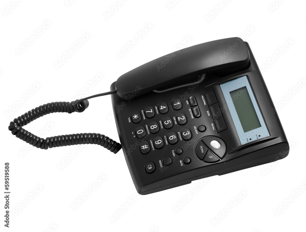black modern phone call with cord isolated on white background ( black modern phone call with cord isolated on white background (