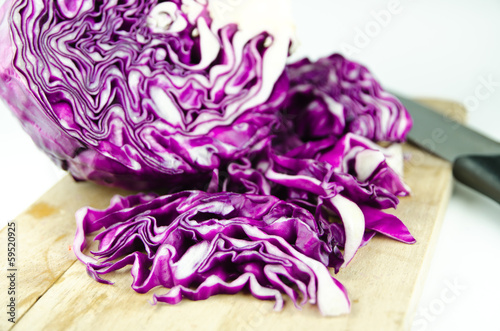 Chopped Red Cabbage on Wooden Cutting Board