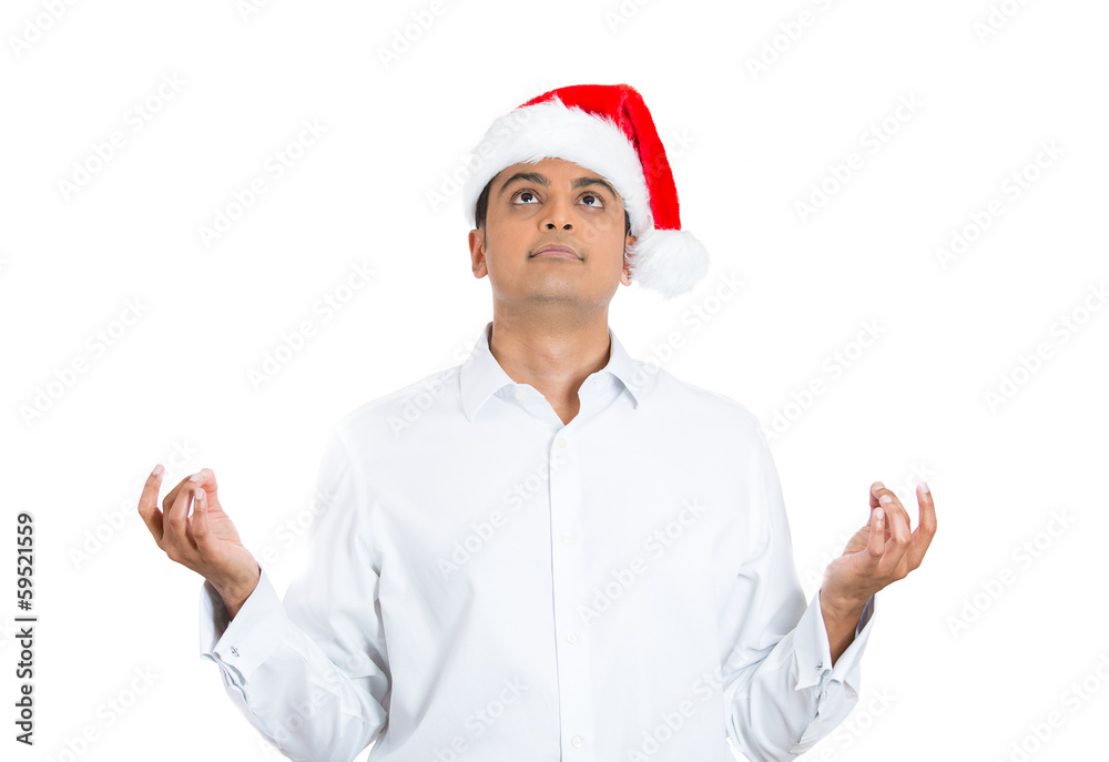 Christmas man meditating in zen mode Christmas man meditating in zen mode