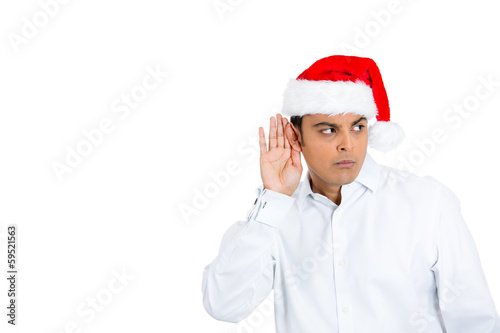 Nosy christmas man secretly listening to someones conversation