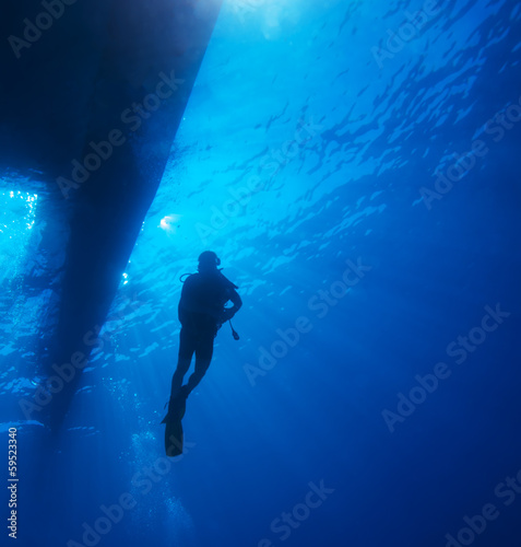 Scuba Diver with Sun Rays