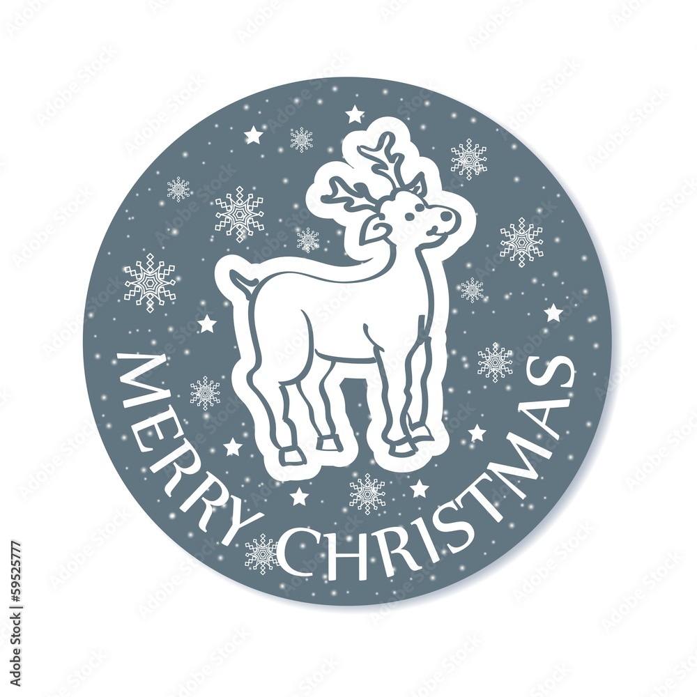 Naklejka premium Round Christmas greeting card with deer