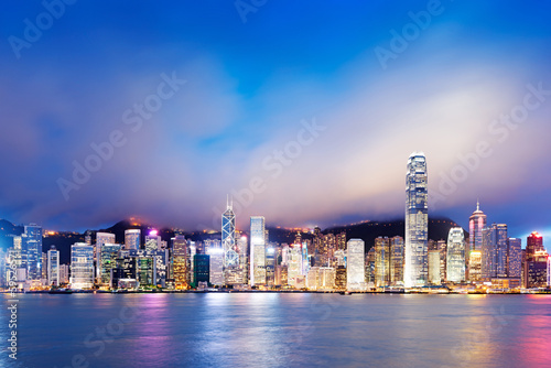 Hong Kong night view of Victoria Harbor, Hong Kong Island busine