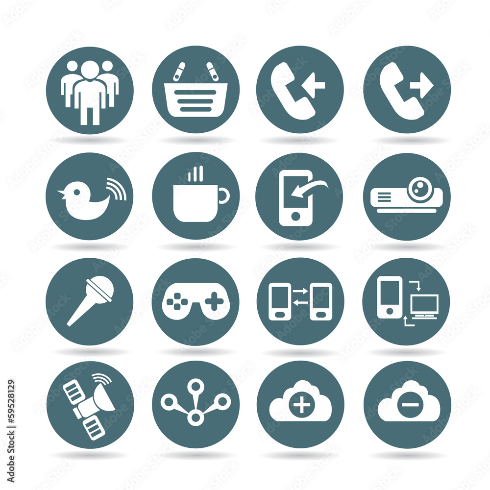 network and communication icons, web buttons, app buttons set