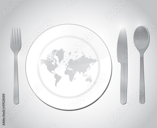 world map restaurant plate illustration design