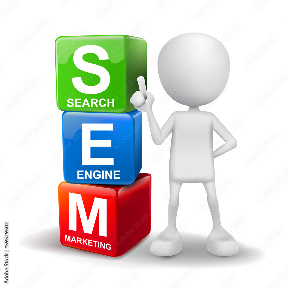 3d illustration of person with word sem cubes 3d illustration of person with word sem cubes