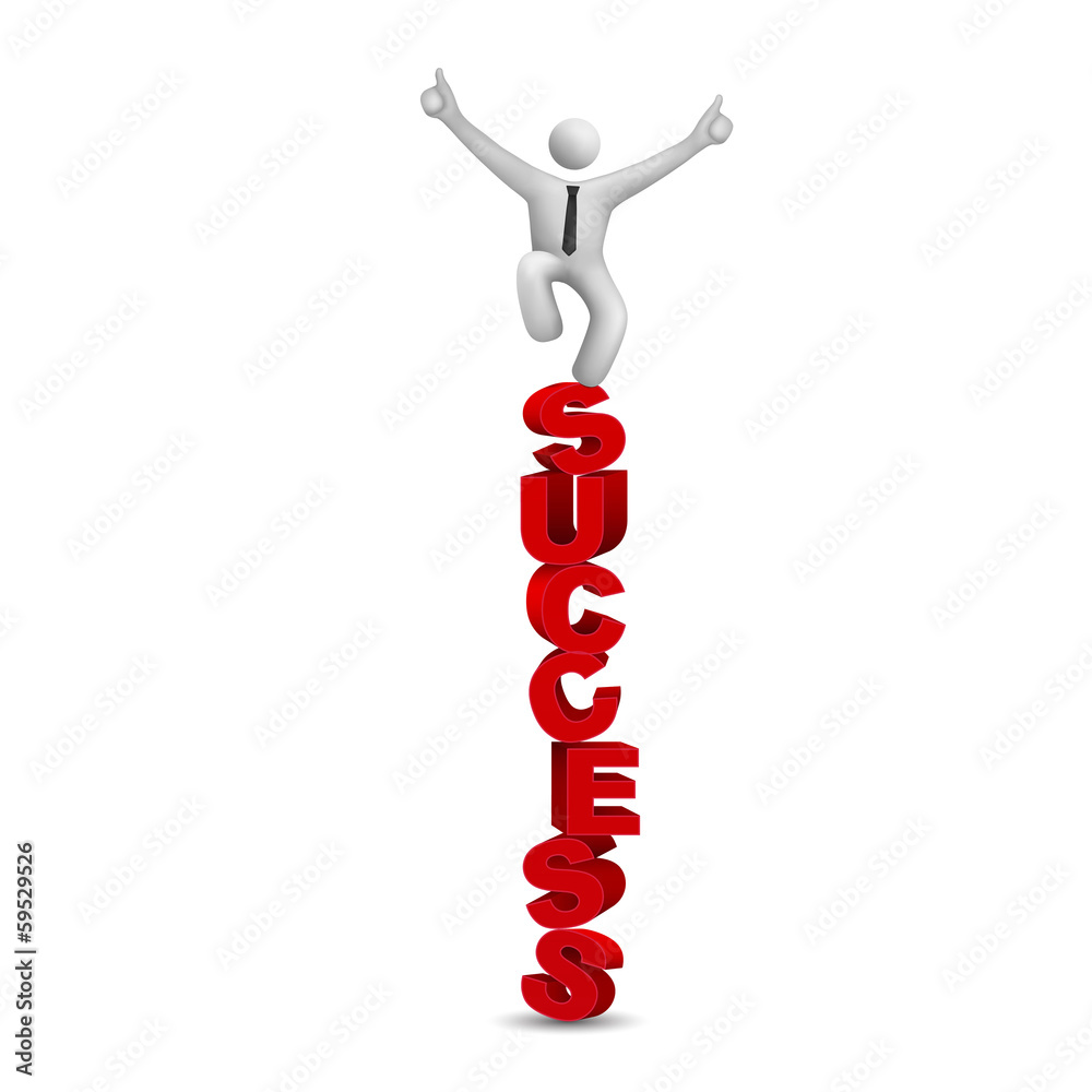 3d businessman jumping on word success 3d businessman jumping on word success