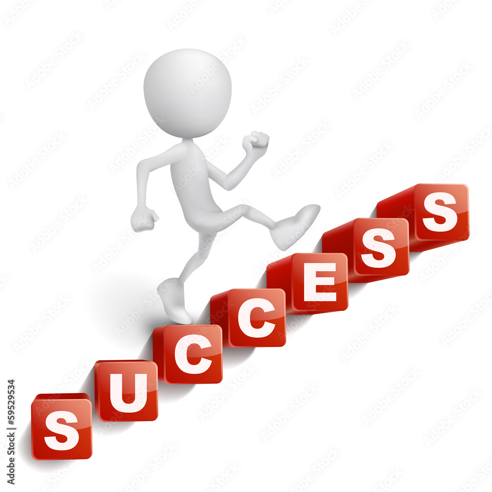 3d person is climbing stairs made of cubes lettering success wor 3d person is climbing stairs made of cubes lettering success wor