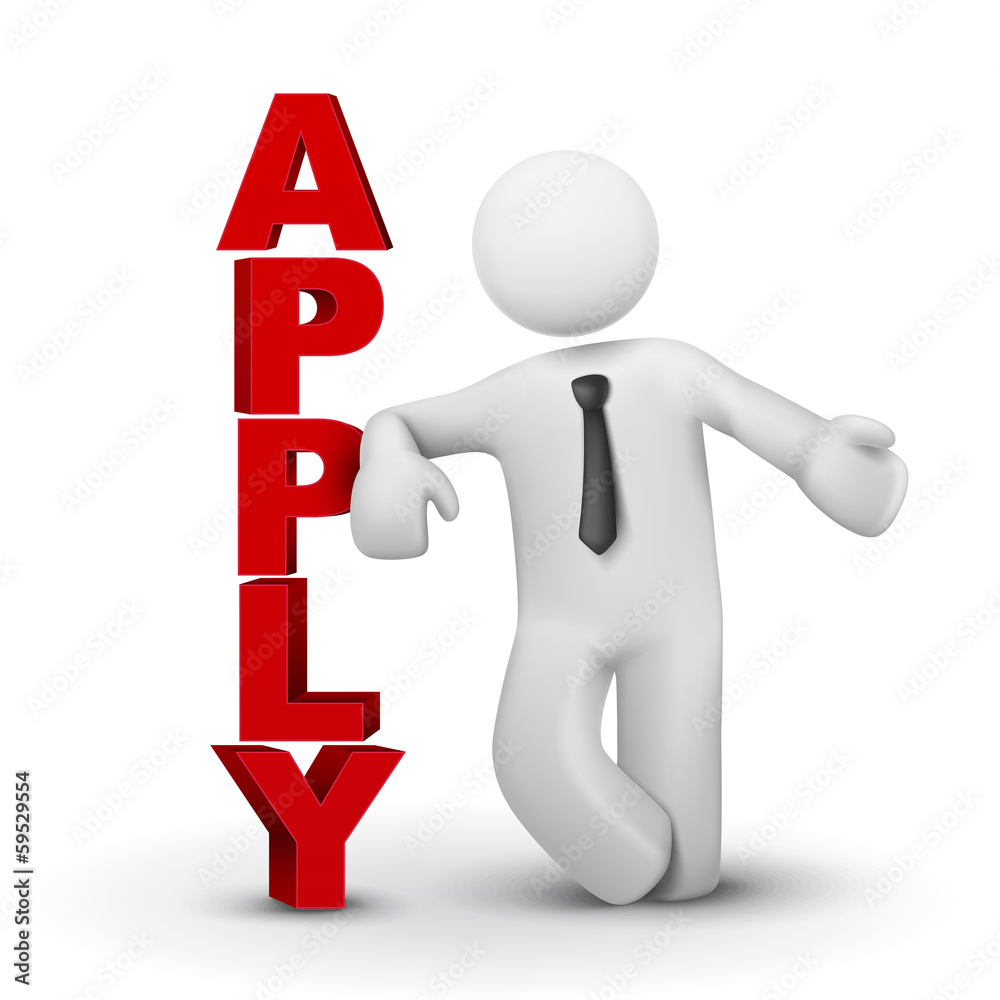 3d business man presenting word apply 3d business man presenting word apply